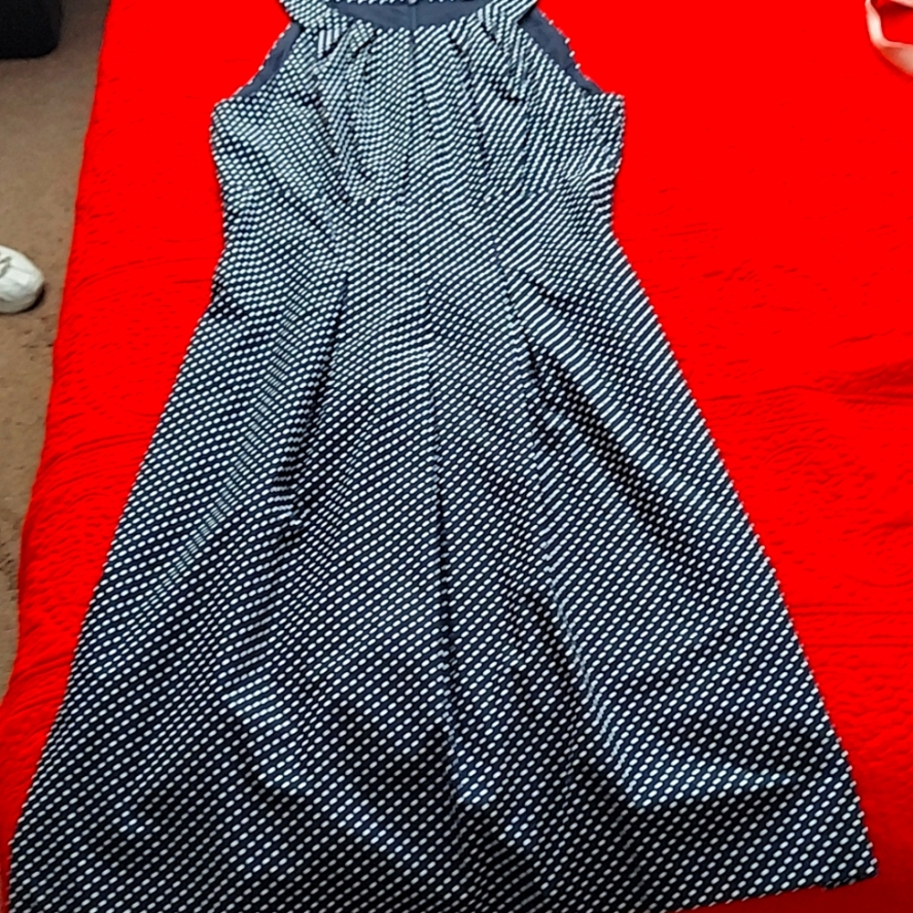 Nine west navy blue and white dotted dress